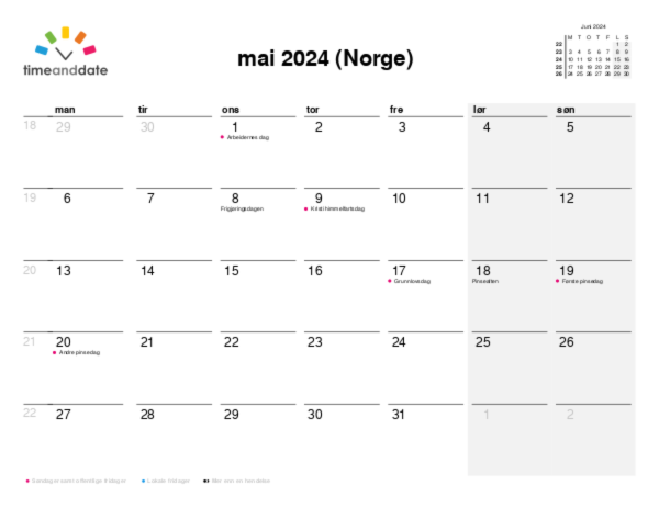 Kalender for 2022 i Norge