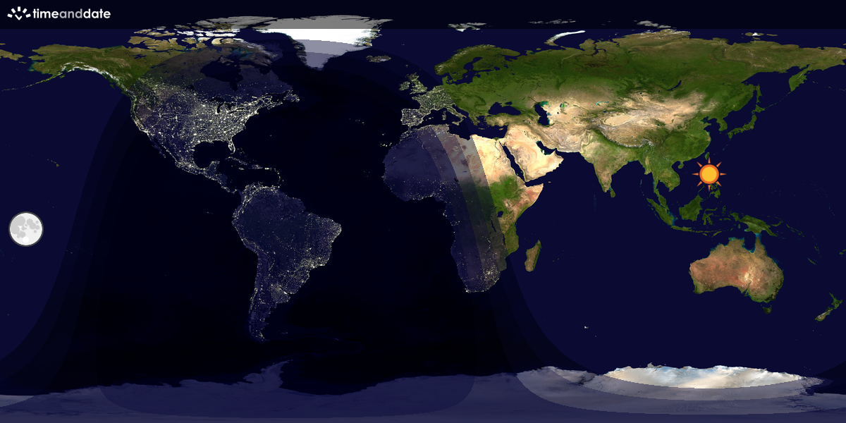 Verdenskart som viser dag og natt 