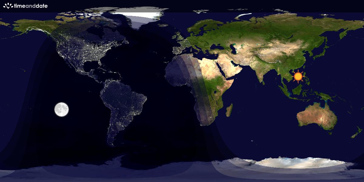 Verdenskart som viser dag og natt 