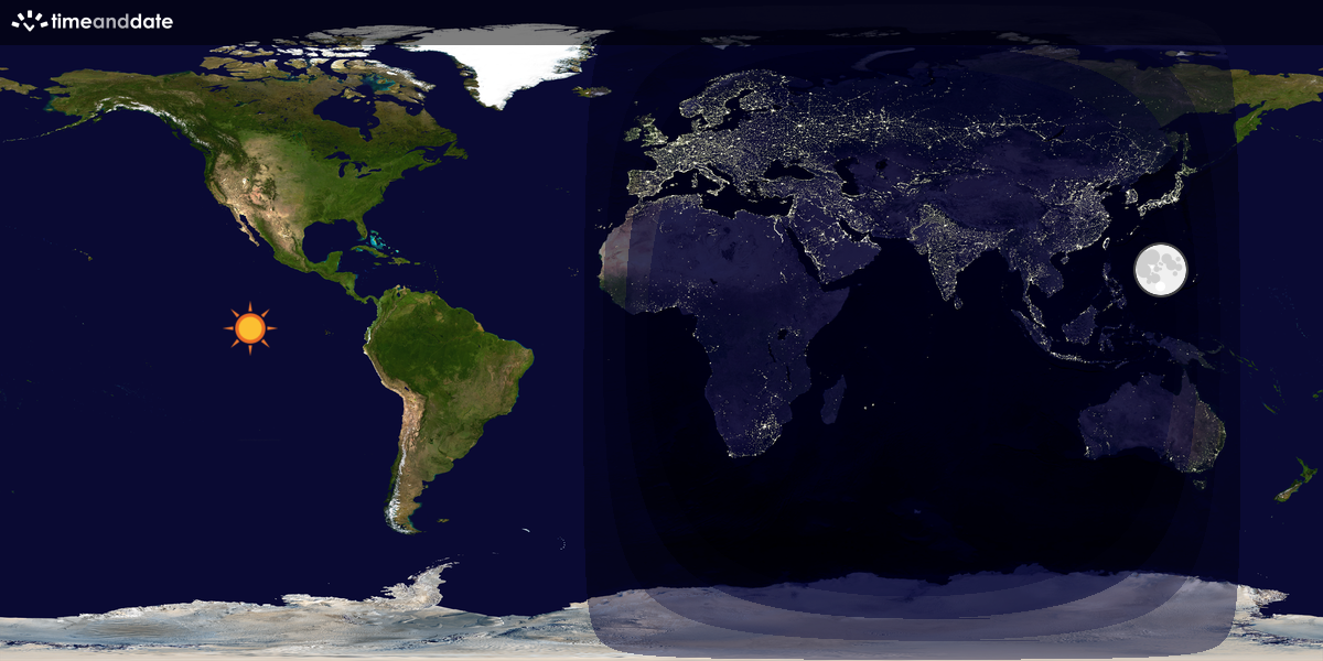 Verdenskart som viser dag og natt 