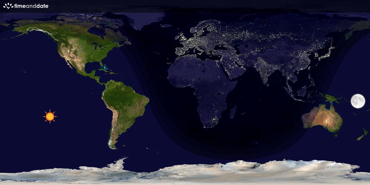 Verdenskart som viser dag og natt 