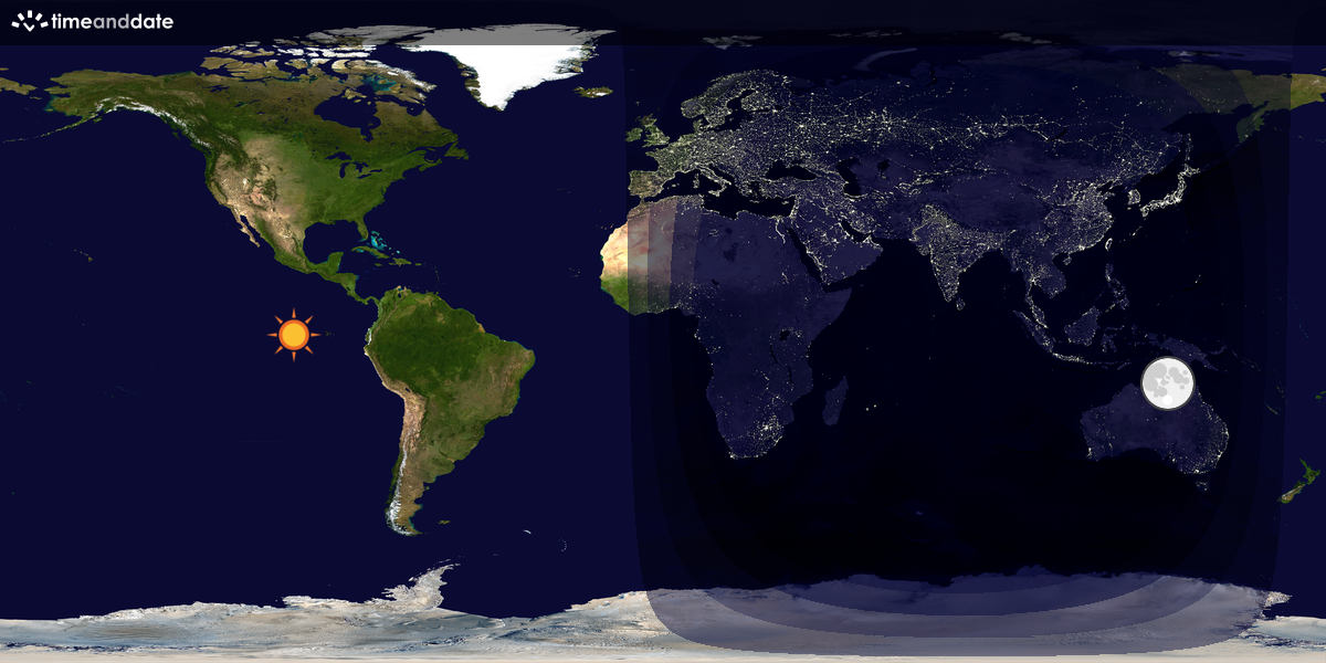 Verdenskart som viser dag og natt 