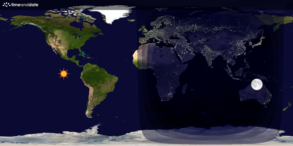 Verdenskart som viser dag og natt 