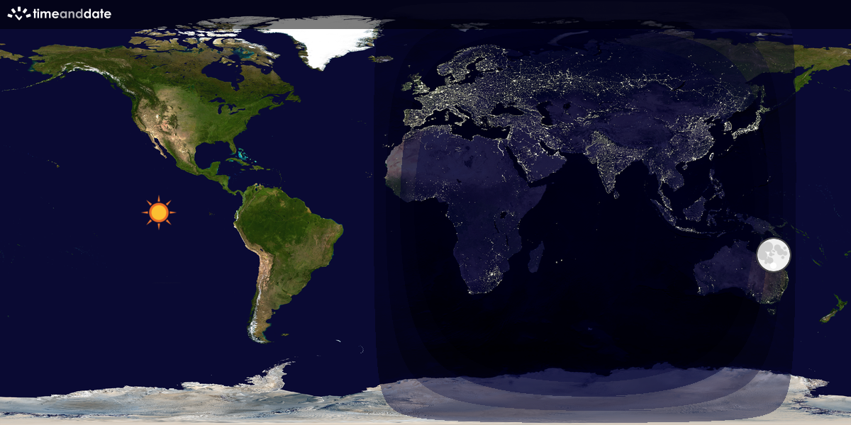 Verdenskart som viser dag og natt 