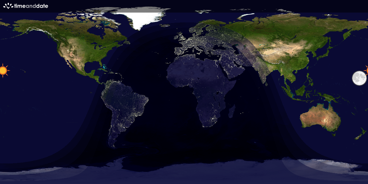 Verdenskart som viser dag og natt 