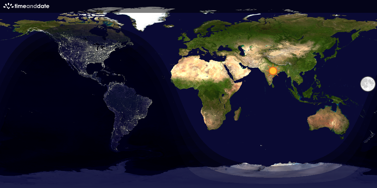 Verdenskart som viser dag og natt 