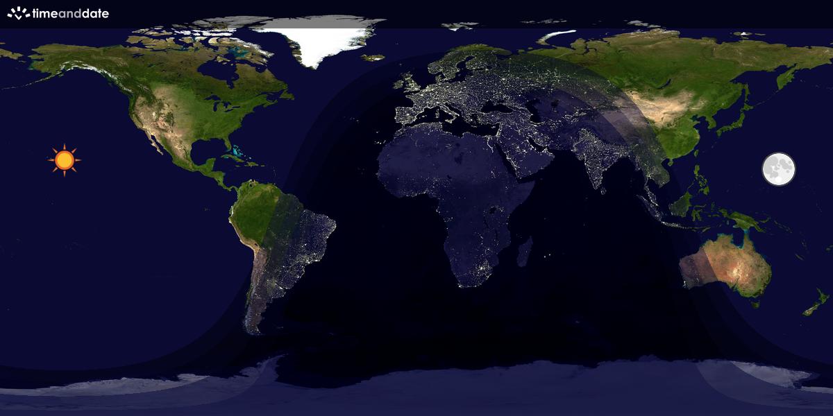 Verdenskart som viser dag og natt 