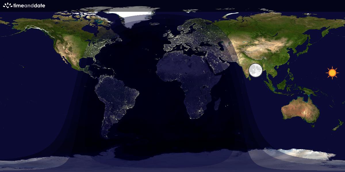 Verdenskart som viser dag og natt 