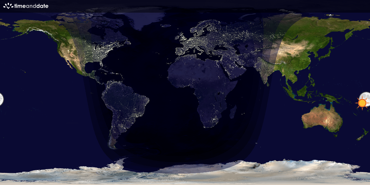 Verdenskart som viser dag og natt 
