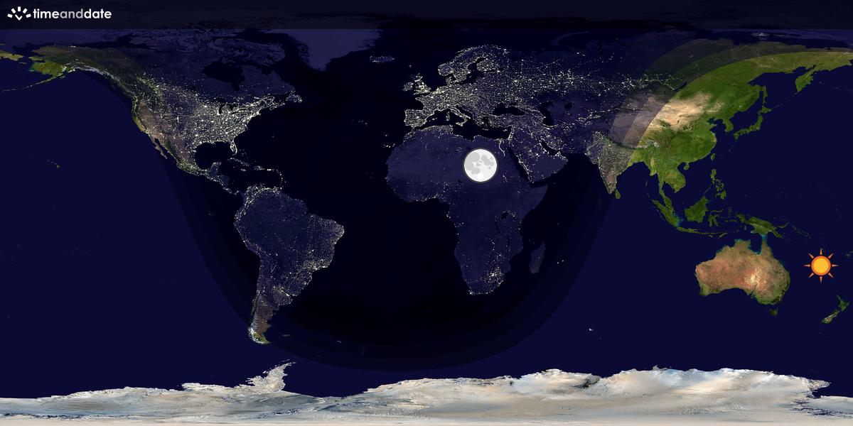 Verdenskart som viser dag og natt 