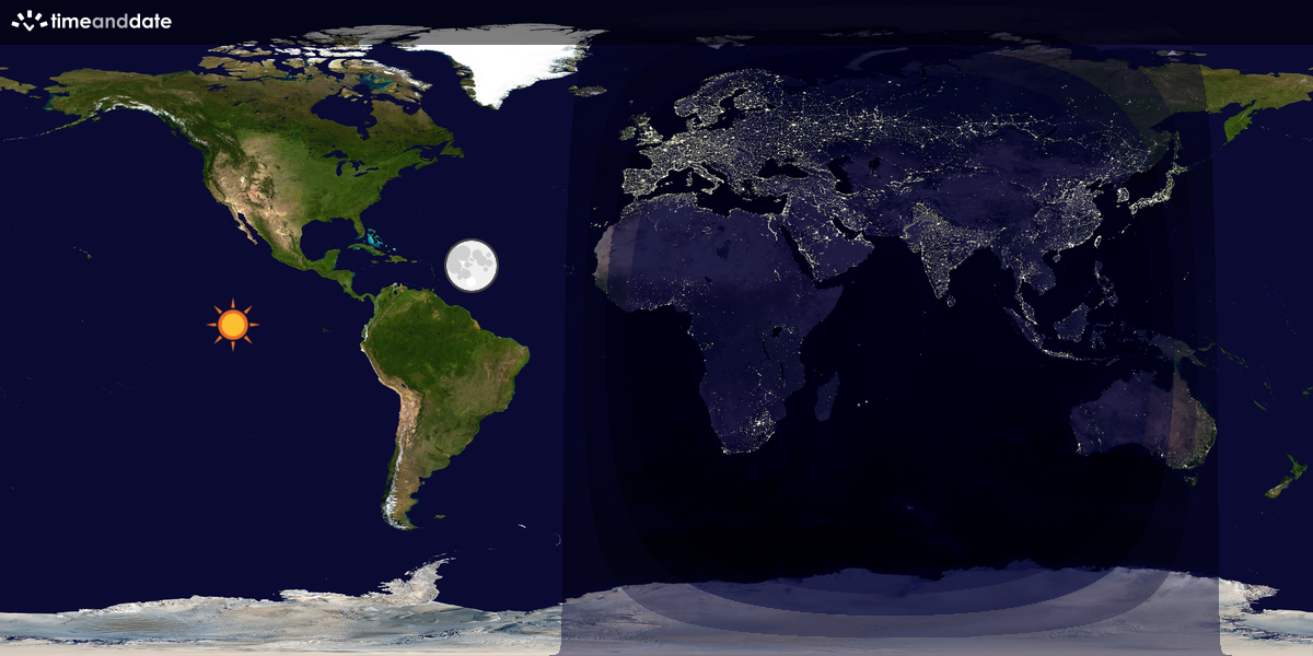 Verdenskart som viser dag og natt 