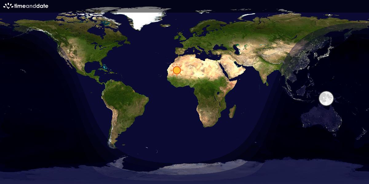 Verdenskart som viser dag og natt 