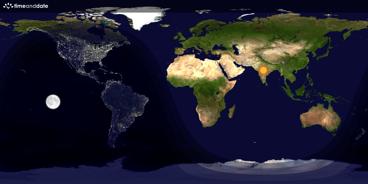 Verdenskart som viser dag og natt 