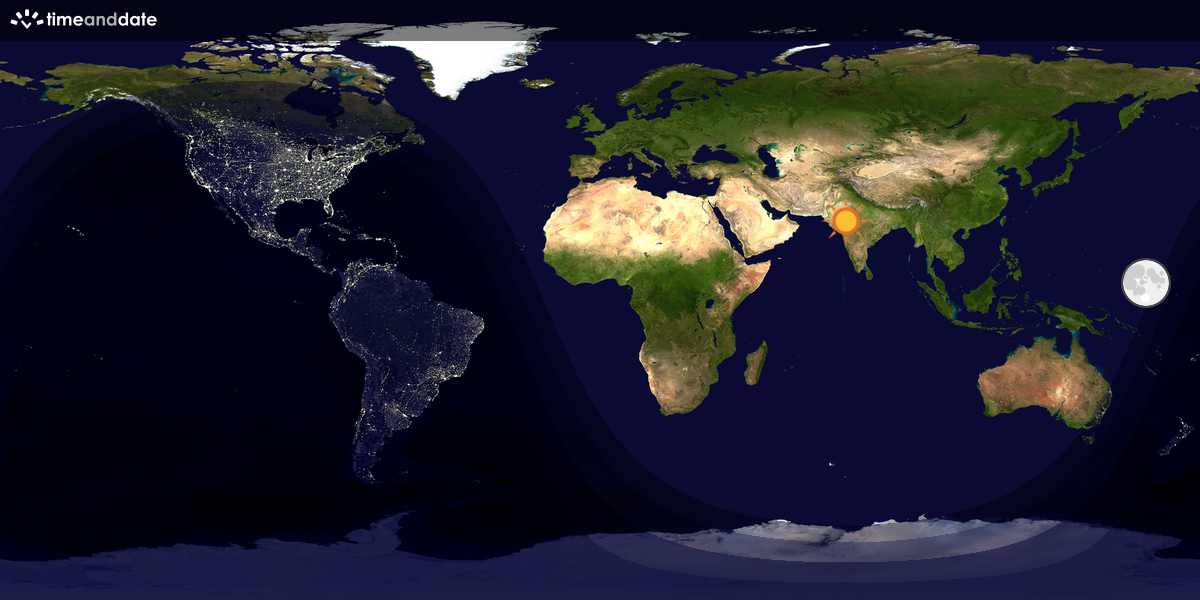 Verdenskart som viser dag og natt 
