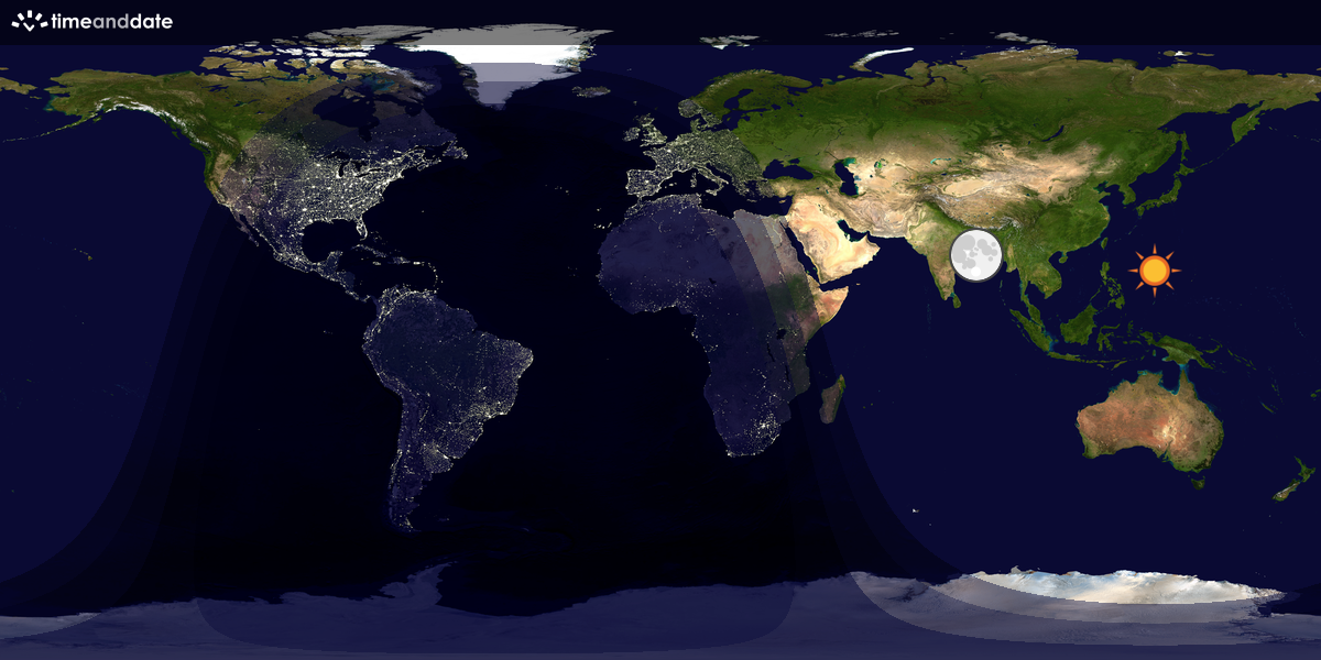 Verdenskart som viser dag og natt 
