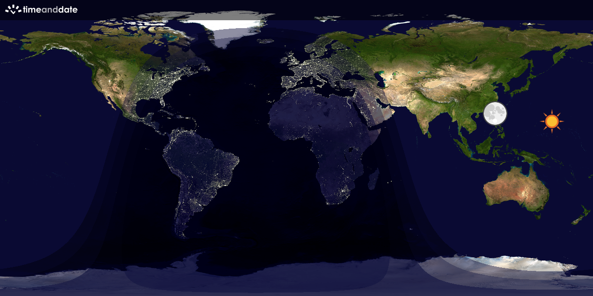 Verdenskart som viser dag og natt 