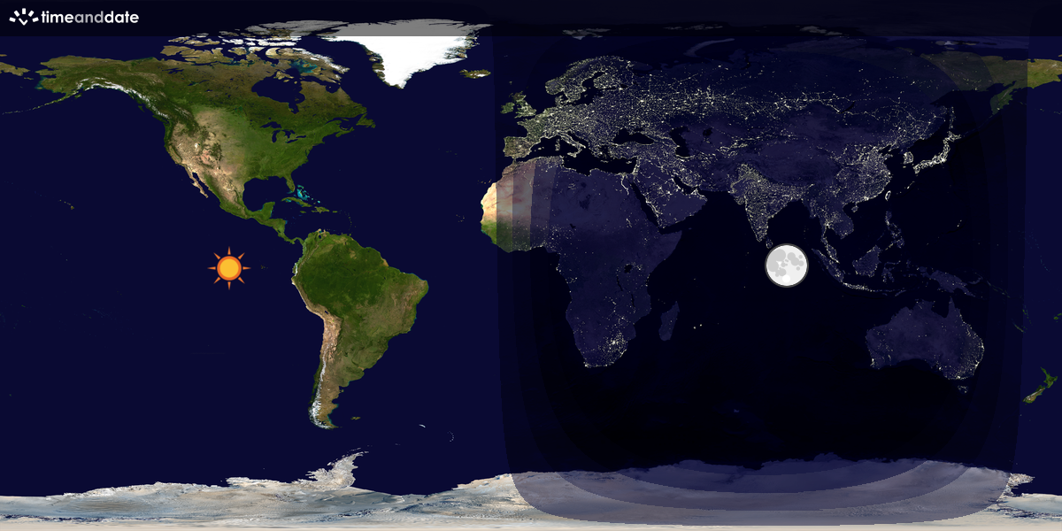 Verdenskart som viser dag og natt 