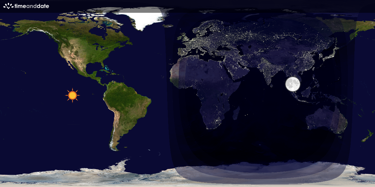 Verdenskart som viser dag og natt 