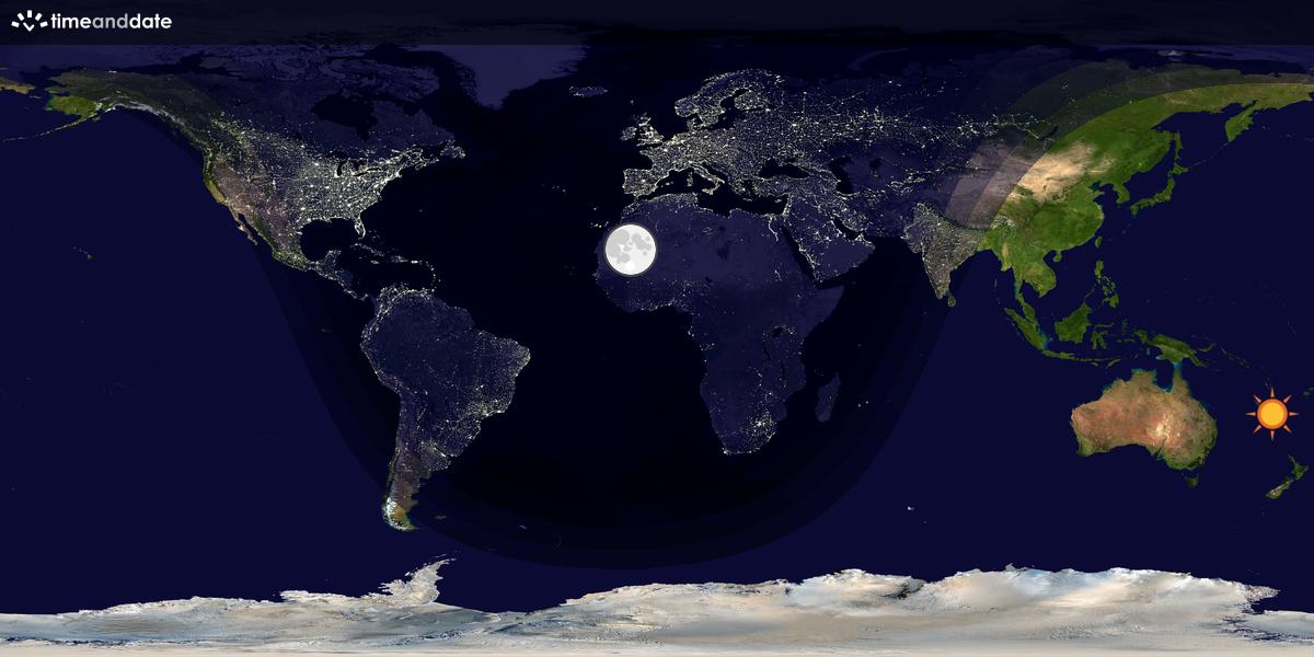 Verdenskart som viser dag og natt 