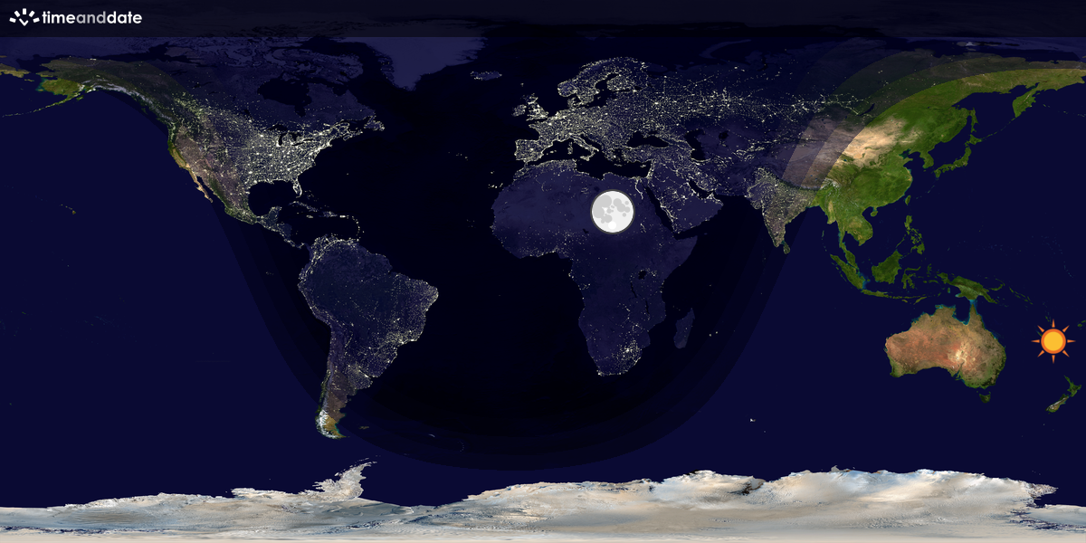 Verdenskart som viser dag og natt 