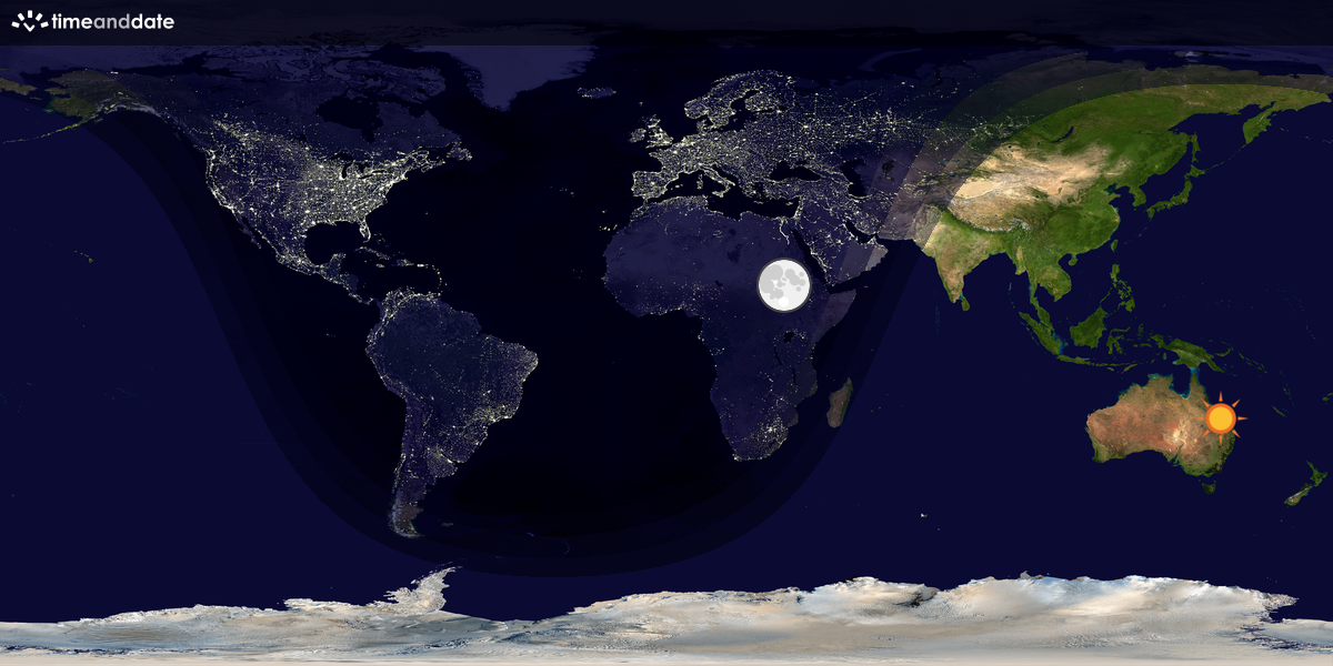 Verdenskart som viser dag og natt 