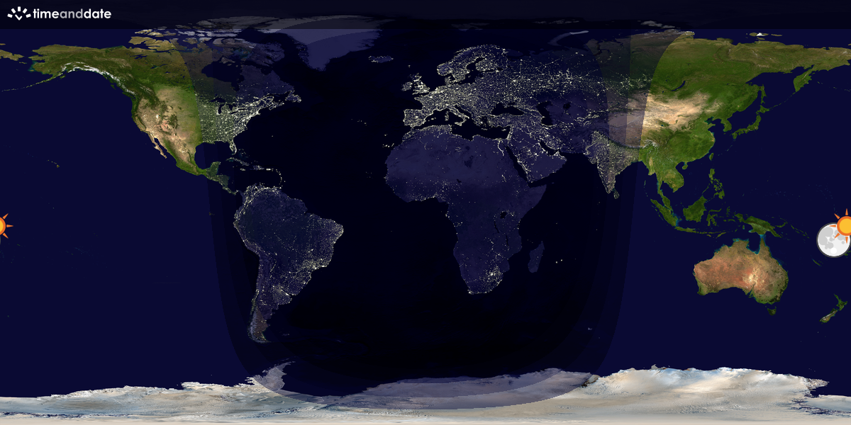 Verdenskart som viser dag og natt 