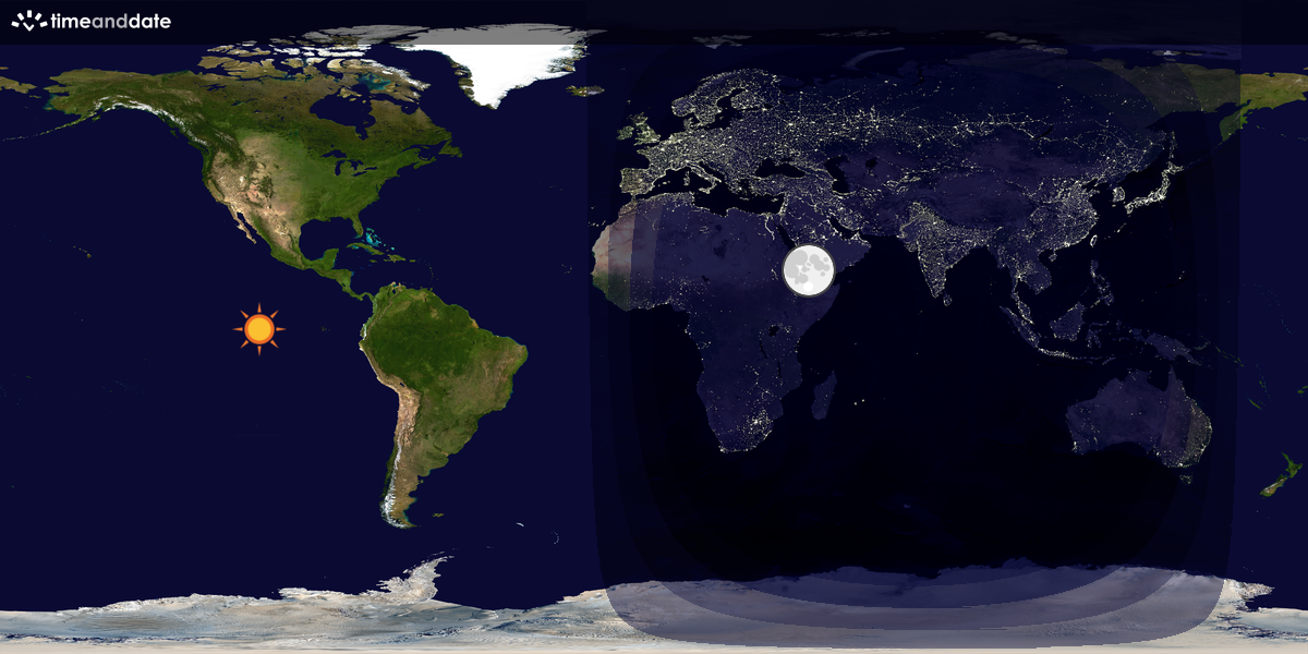 Verdenskart som viser dag og natt 