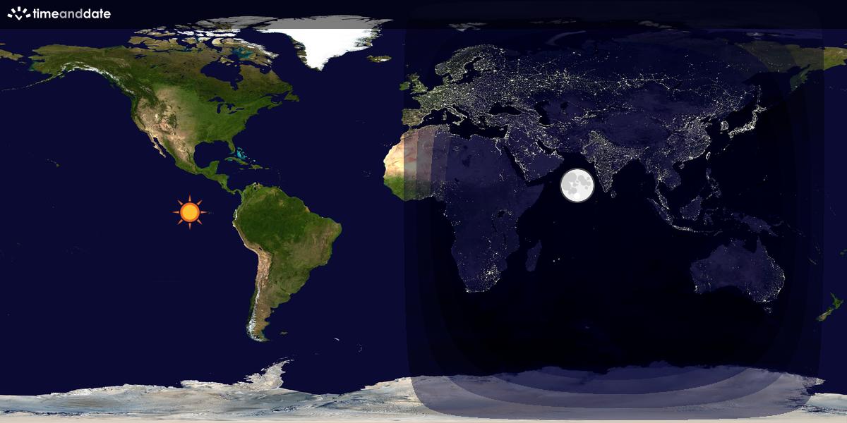 Verdenskart som viser dag og natt 