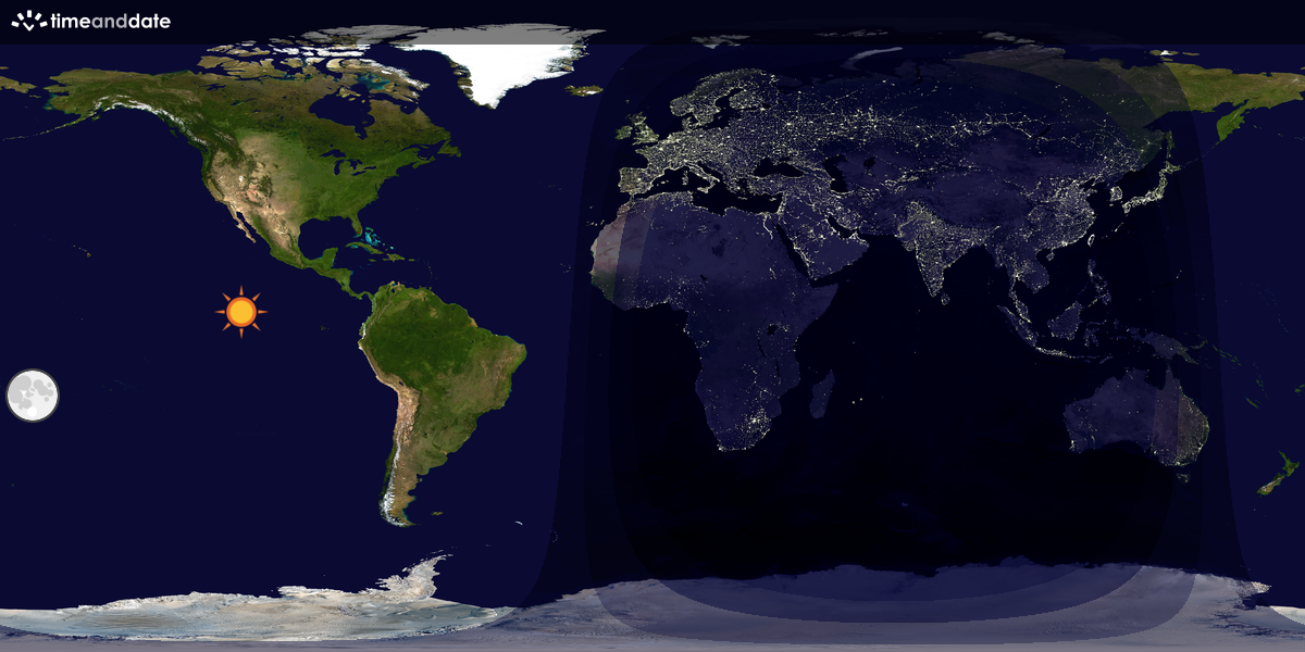 Verdenskart som viser dag og natt 