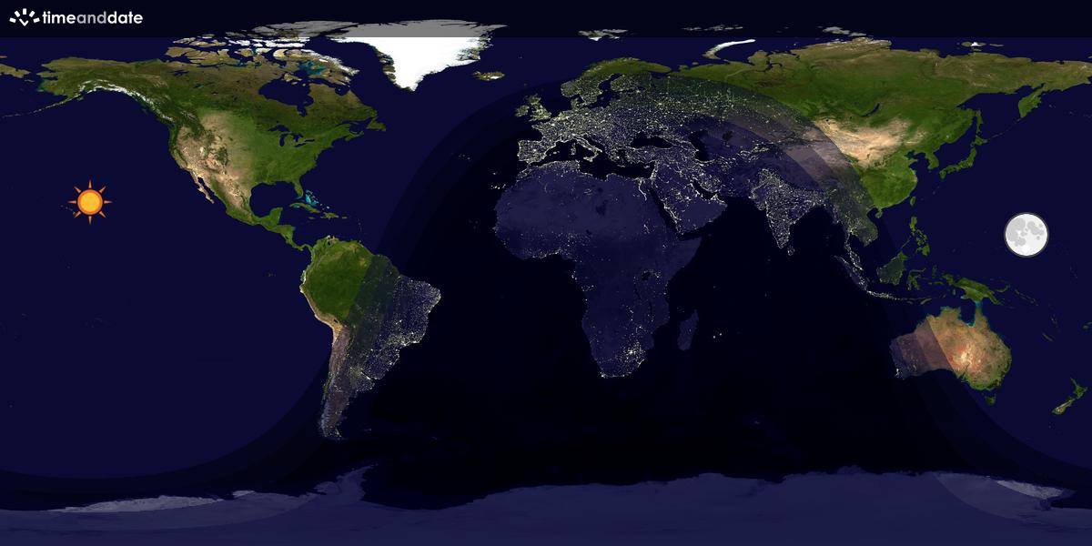 Verdenskart som viser dag og natt 