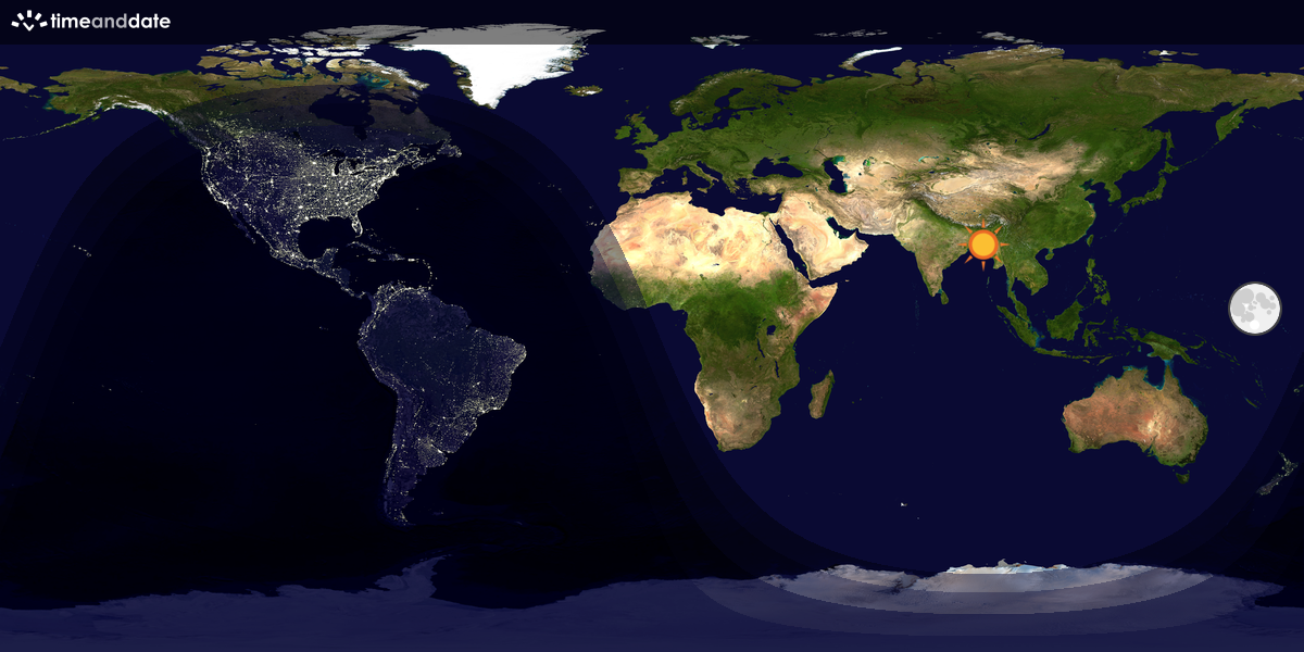 Verdenskart som viser dag og natt 