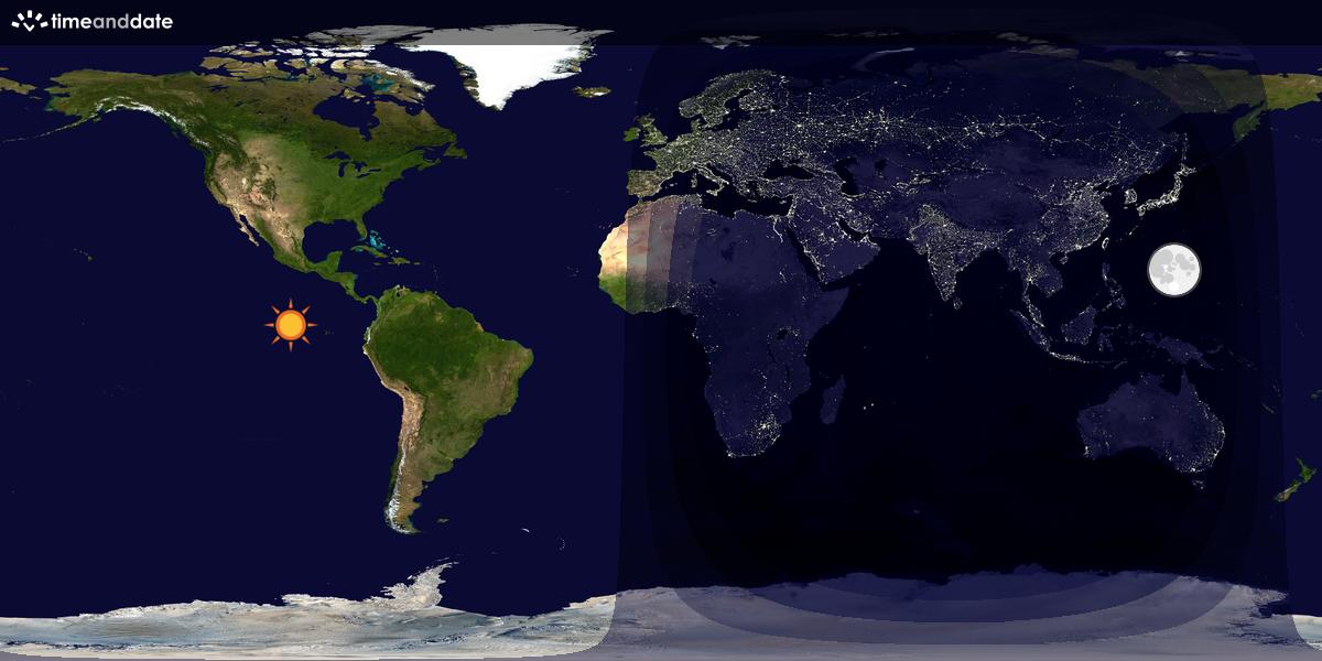 Verdenskart som viser dag og natt 