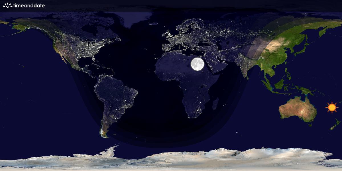 Verdenskart som viser dag og natt 