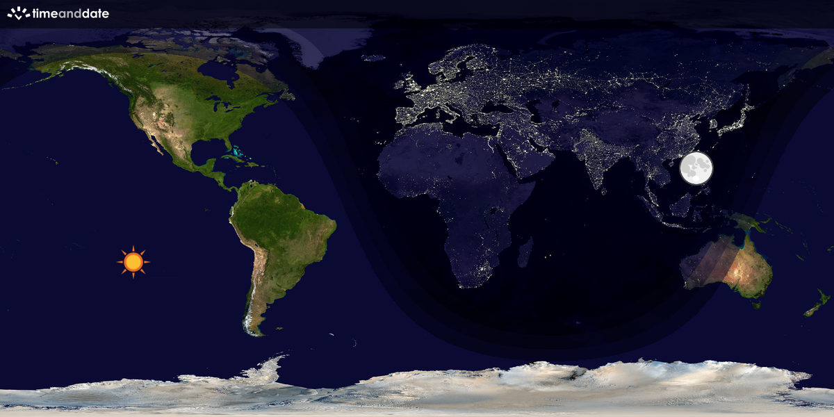 Verdenskart som viser dag og natt 