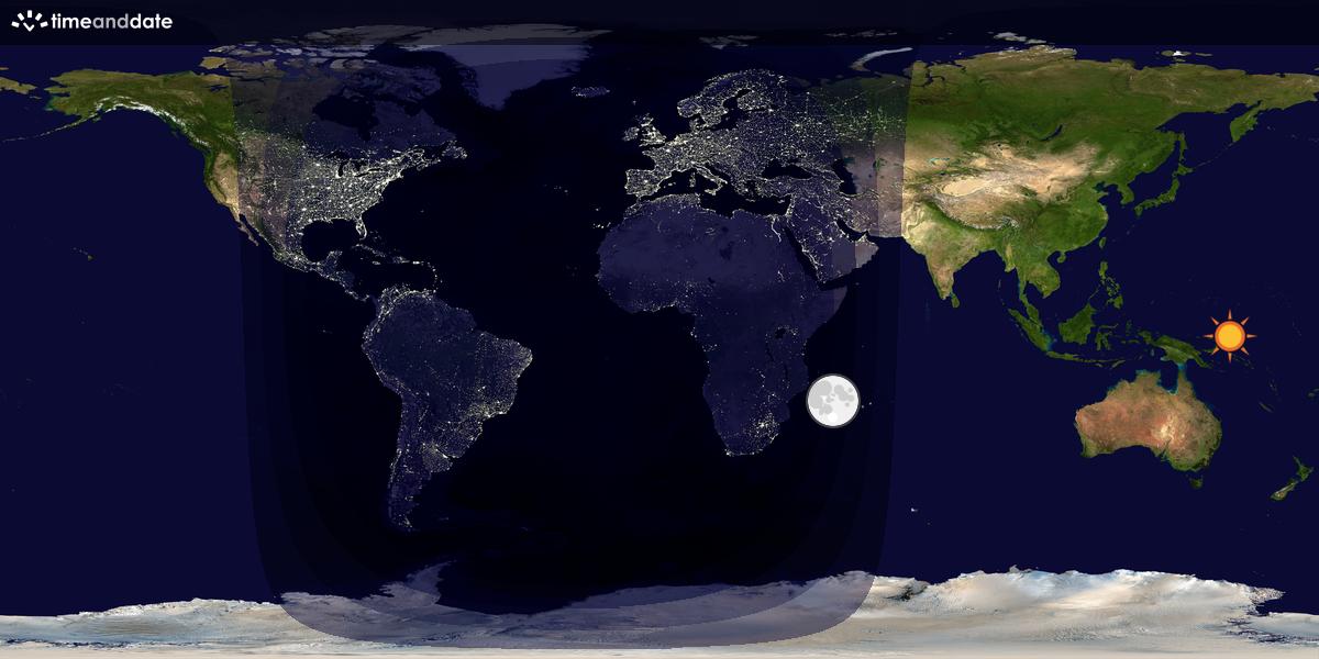 Verdenskart som viser dag og natt 