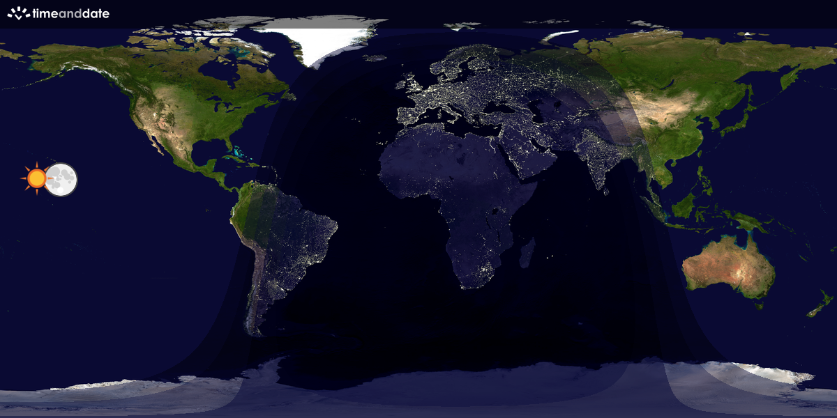 Verdenskart som viser dag og natt 