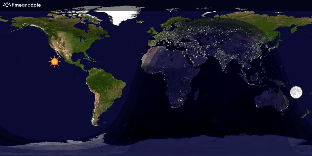 Verdenskart som viser dag og natt 