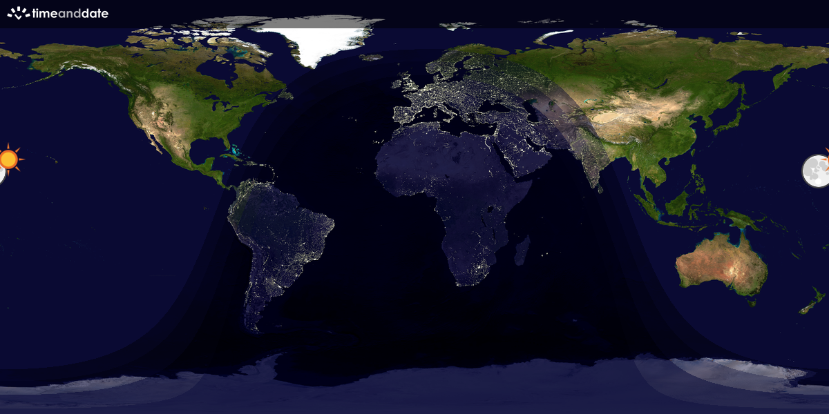 Verdenskart som viser dag og natt 