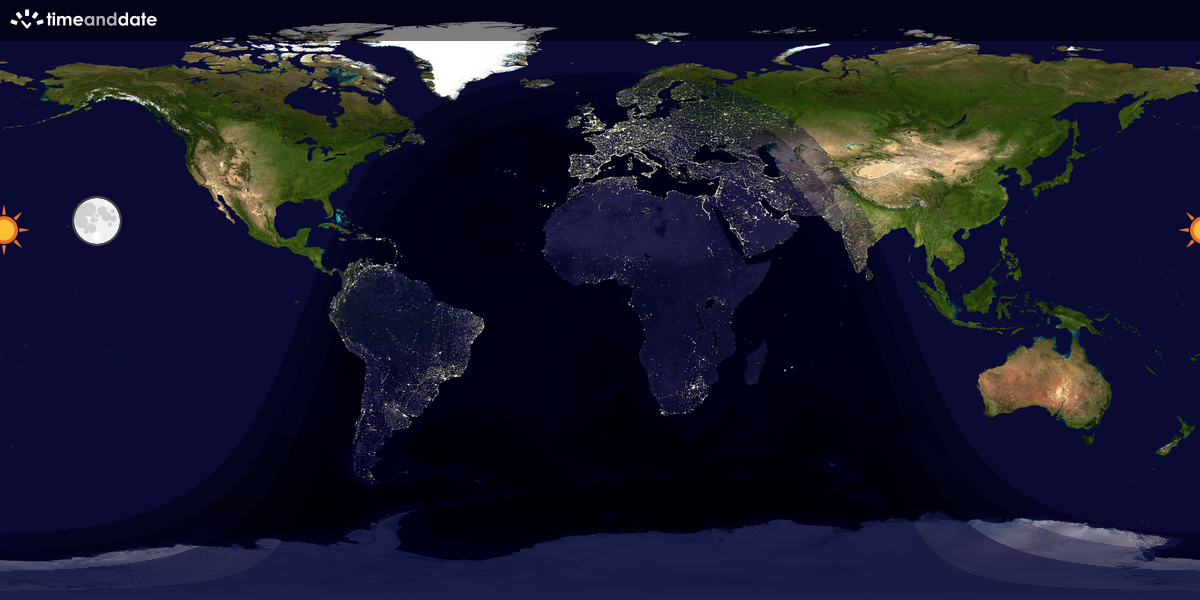 Verdenskart som viser dag og natt 