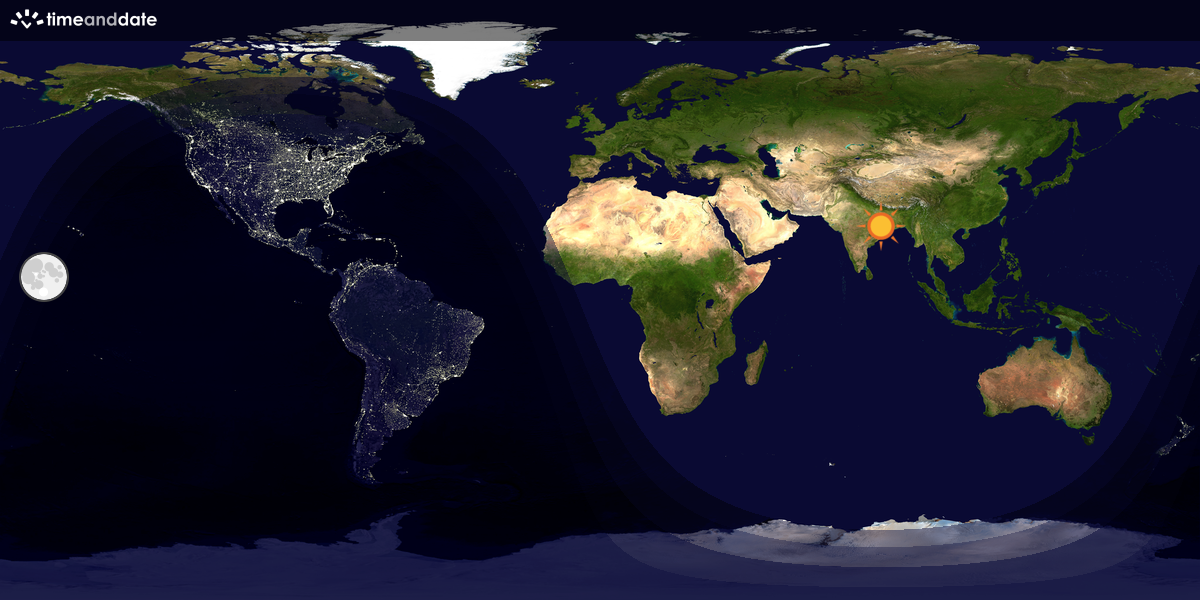 Verdenskart som viser dag og natt 