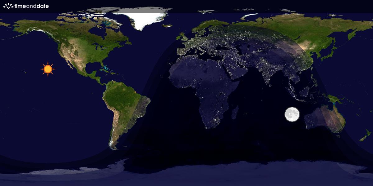 Verdenskart som viser dag og natt 