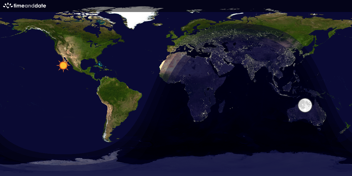 Verdenskart som viser dag og natt 