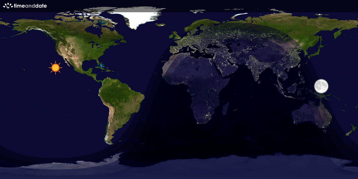 Verdenskart som viser dag og natt 