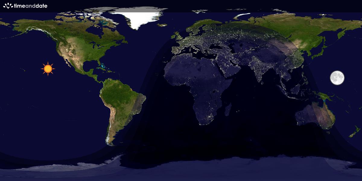 Verdenskart som viser dag og natt 