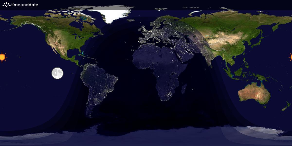 Verdenskart som viser dag og natt 