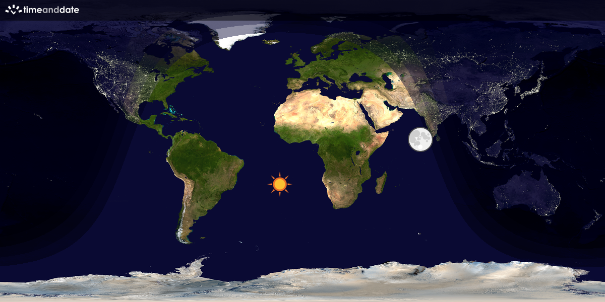 Verdenskart som viser dag og natt 