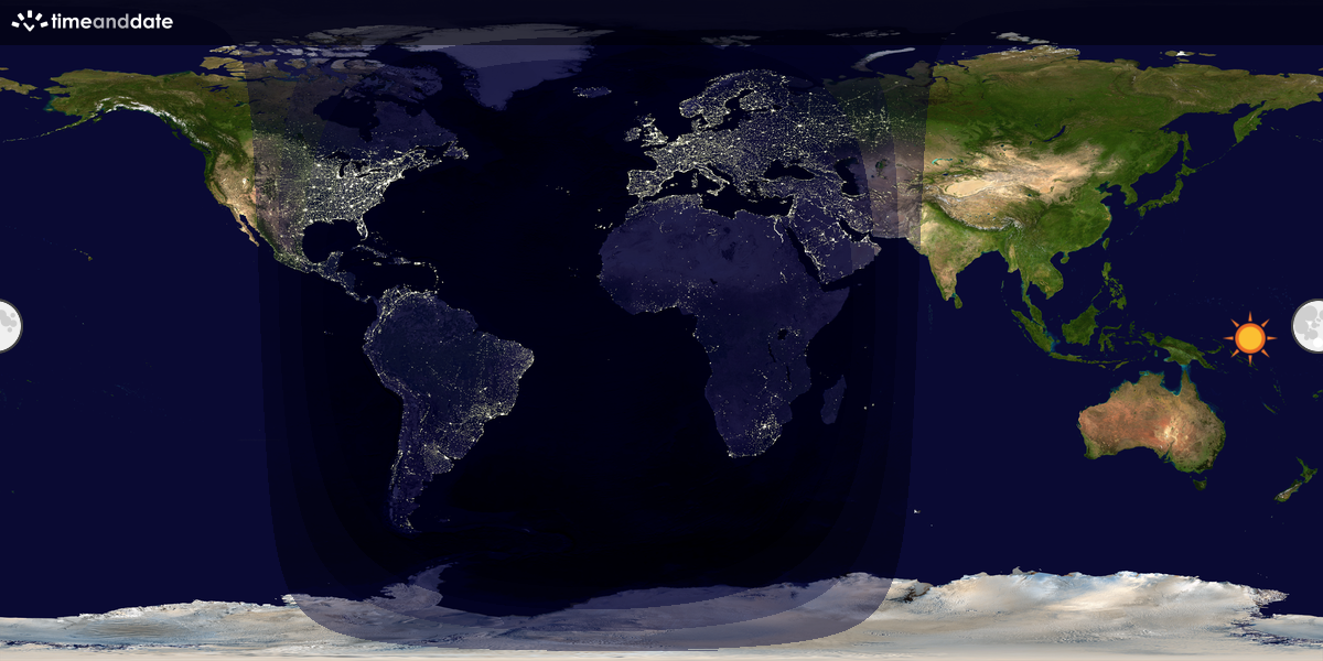 Verdenskart som viser dag og natt 
