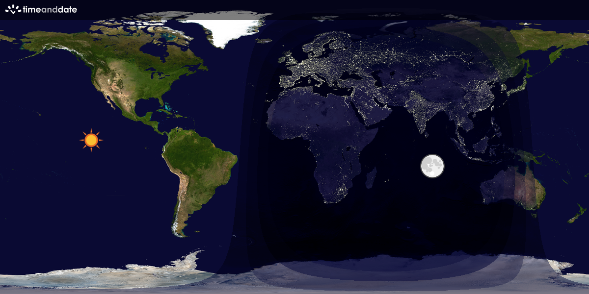 Verdenskart som viser dag og natt 