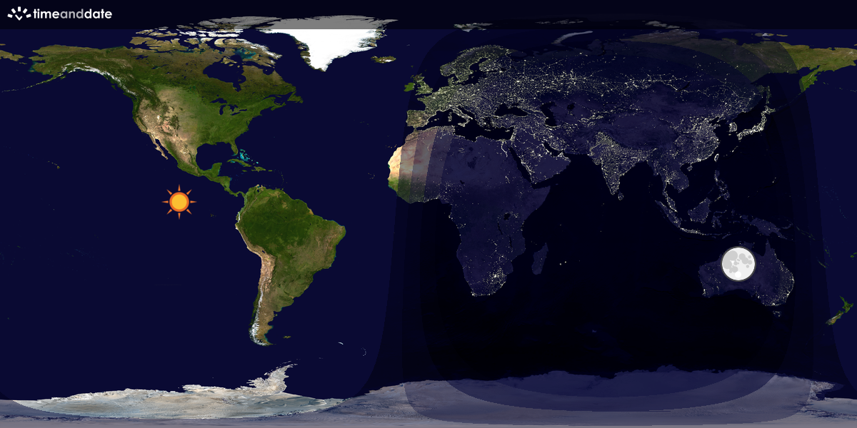 Verdenskart som viser dag og natt 
