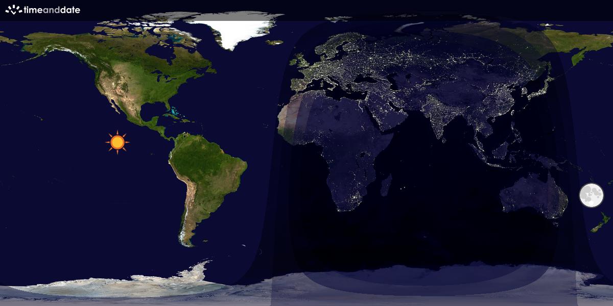 Verdenskart som viser dag og natt 